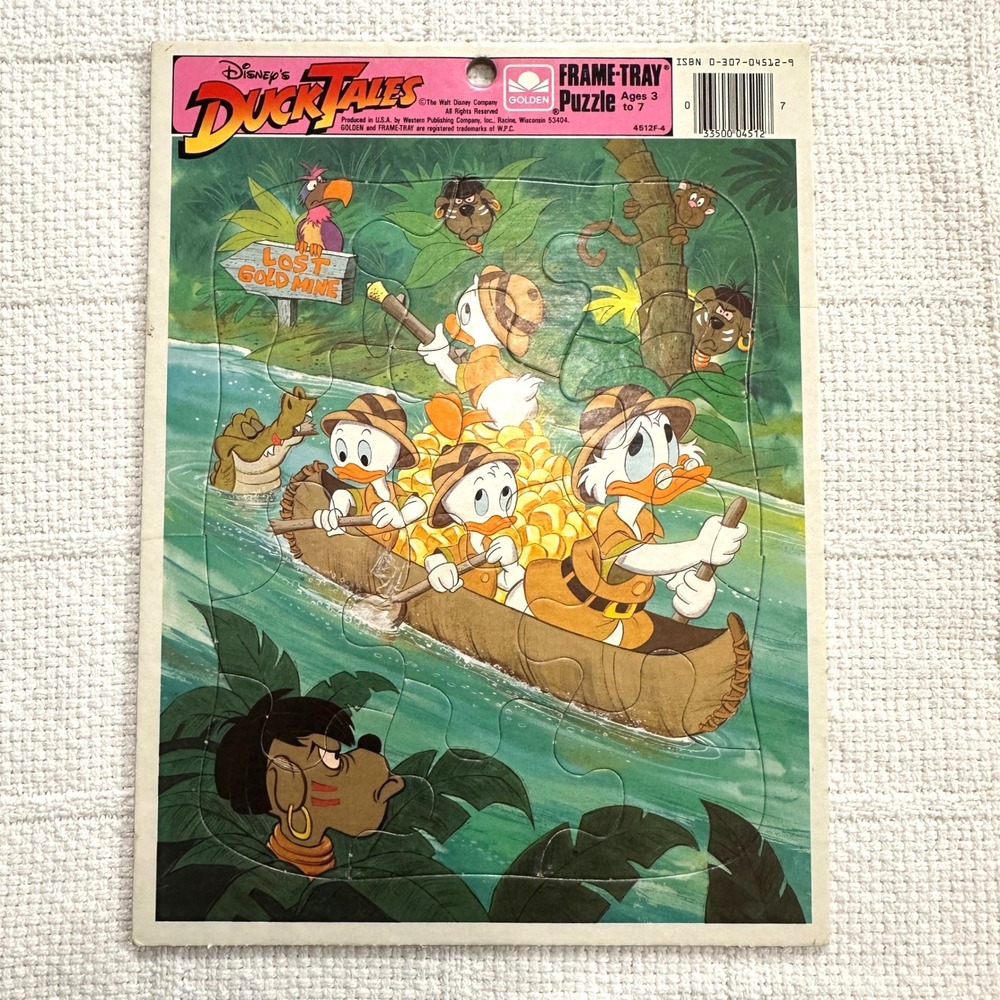 VTG Disney DuckTales Golden Frame Tray Puzzle Scrooge McDuck Jungle 80s USA